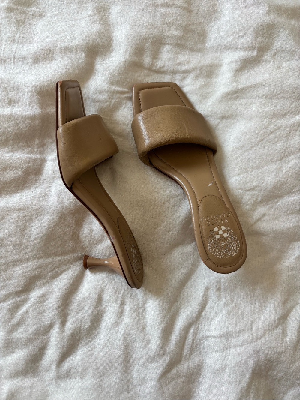 Vince camuto Tan Square-Toe Slide Heels - Women's Classic Slip-On Sandals